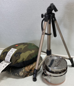 Lightweight Tripod, (2) Camo Seats, Coleman Cooking Kit