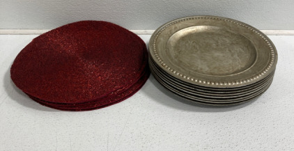 (8) Pottery Barn Large Plates, (8) Red Pottery Barn Placemats