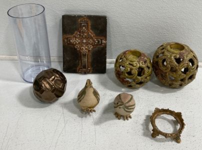 Vase, (2) Round Candle Holders, Decorative Ball, (2) Decorative Birds And More