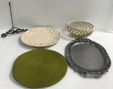 Green Placemats, Silver Tray, Platter, Decorative Bowl And More