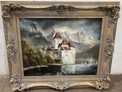 Large Ornate Framed Castle Painting