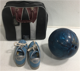 Blue Bowling Ball, Blue Size 6 1/2 Bowling Shoes, Bowling Bag