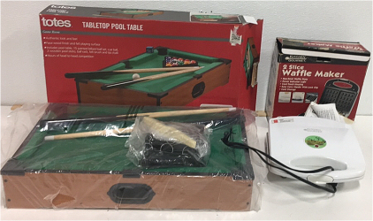 (1) Totes Tabletop Pool Game (1) Kitchen Gourmet 2-Slice Waffle Maker