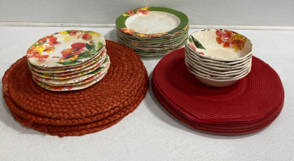 Floral Dish Set, Red Placemat Set, Orange Placemat Set