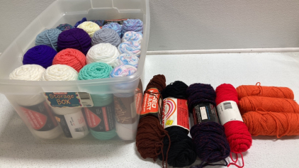 Storage Bin Of Assorted Yarn