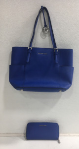 Authentic Blue Michael Kors Tote Bag With Matching Blue Wallet