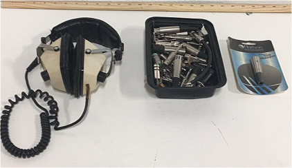 (1) Vintage Akai Stereo Headphones (1) Box Of Various Microphone Connectors