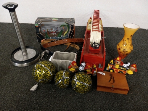 Lot Of Estate Personal Property Toy Fire Truck, Vintage Belts. Decorative Goblet And More