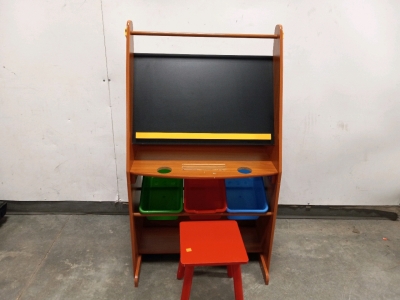 Children's Chalkboard Set With Cubbies and Stool