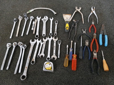 Lot Of Tools Rachet Set, Pliars,, Screw Drivees And More