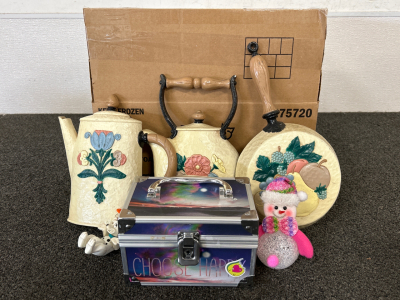 (3) Wall Hanging Decor Pieces, Small Storage Box, and Toys
