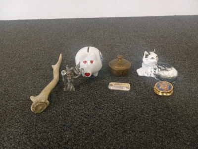 Lot Of Knick Knacks Kitty, Piggy Bank, Antler and More