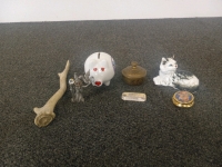 Lot Of Knick Knacks Kitty, Piggy Bank, Antler and More