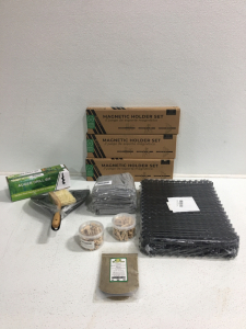 (3) Magnetic Holder Sets, Auger Drill Bit, Cloths, Herbs, Push Pin Clips, Scat Mat And More