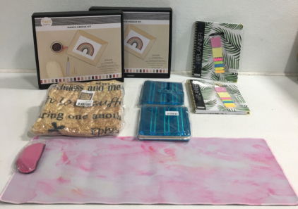 Large Pink Mouse Pad, (2) Blue Binders,(2) Planners, (2) Blankets, (2) Punch Needle Kits