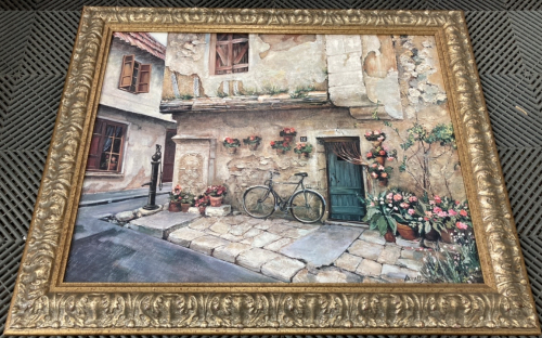 Framed Rustic Street Corner Painting