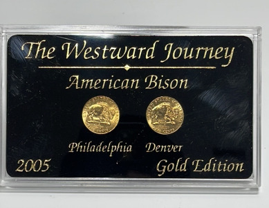 (1) Set Of 2 2005 The Westward Journey Commemoratives American Bison Gold Edition Five Cent Pieces Minted In Philadelphia And Denver