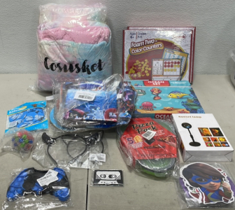 (1) Ocean Set Underwater Magnetic Puzzle, (2) Aizweb Foam Two - Color Math Practice Sets, (1) Sunset Lamp, (1) Cosusket Adult Hoodie, (1) Spidey Hanging Swirl, (2) Sets Sonic The Hedgehog Birthday Accessories Sets +