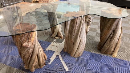 Unique Wood Log and Glass Top Table