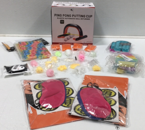 Ping Pong Putting Cup, (6) Pop Figets, (16) Mochi Squishy Toys, & More