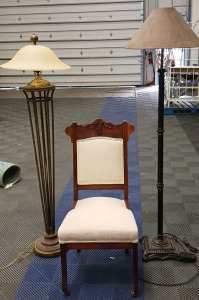 (1) Dining Room Chair And (2) Floor Lamps