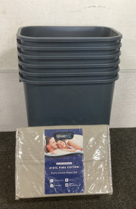 Trash Cans and Cal King Sheet Set
