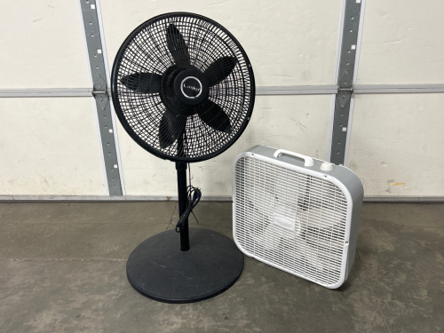 Lasko Standing fan and Box Fan Both Power On