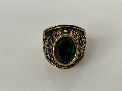US Forces Ring with Green Center Stone Size 10.5