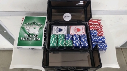 Texas Hold Em Poker Instructions, Poker Chips and (2) Decks of Cards