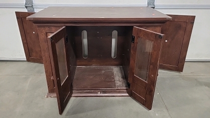 Wood TV and Console Stand with Glass Doors and (2) Side Doors