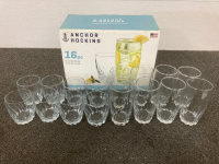 Anchor Hocking 16pc 8x12oz, 8x16oz Glassware