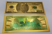 (2) Gold Plated 100 Dollar Bills