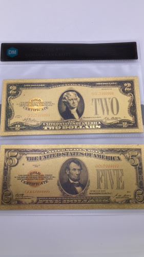 Gold Plated $2 and $5 Bills