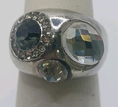 Black & White Stones Set In Silver Toned Ring