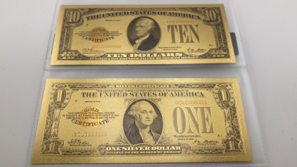 Gold Plate $1 and $10 Bills