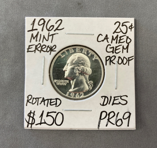 1962 PR69 Mint Error Cameo Proof Quarter