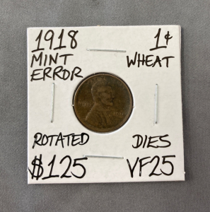 1918 VF25 Mint Error Wheat Copper Penny