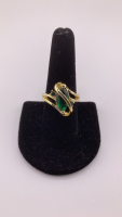 Gold Toned Crossover Ring w/ Green Stones Size 8.5