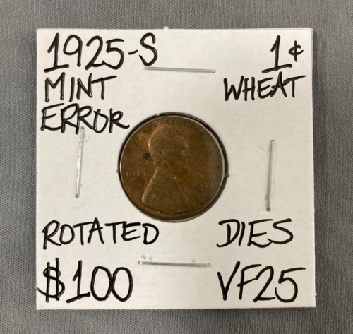 1925-S VF25 Mint Error Wheat Copper Penny