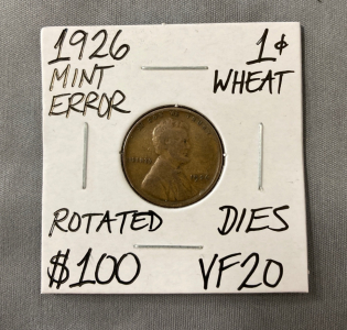 1926 VF20 Mint Error Wheat Copper Penny