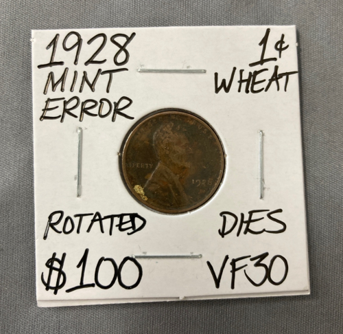 1928 VF30 Mint Error Wheat Copper Penny