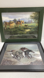 Framed ‘Boy Riding Horse’ Print, Framed Metallic Horses