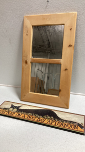 Wood Frame Mirror, Cat Nap Sign