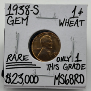 1938-S MS68RD Rare Gem Wheat Copper Penny