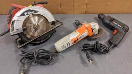 Working Chicago Electric Angle Grinder, B&D Driver, & 7-1/4" Circular Saw