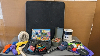 Working Space Heaters, Card Table, Exercise Bands, Aluminum Bat, Electronic Board Game, Martial Arts Belts, More