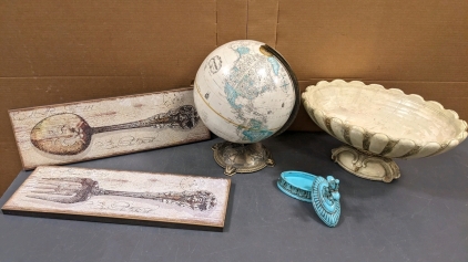 12" Globe w/Stand, Wall Decor, Vintage Dish & Basin