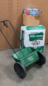 New 3.8cu.ft. Peat Moss, Working Scotts Drop Spreader, (6) Aqua Globes Waterers