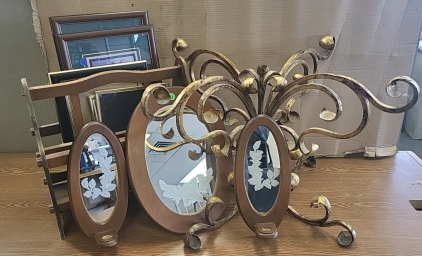 Brass Glass Top Table Stand, Picture Frames, Magazine Rack and more