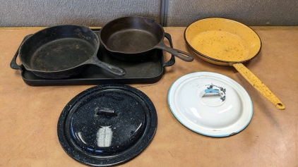 Cast Iron Pans & Griddle, Enameled Pan & Lids